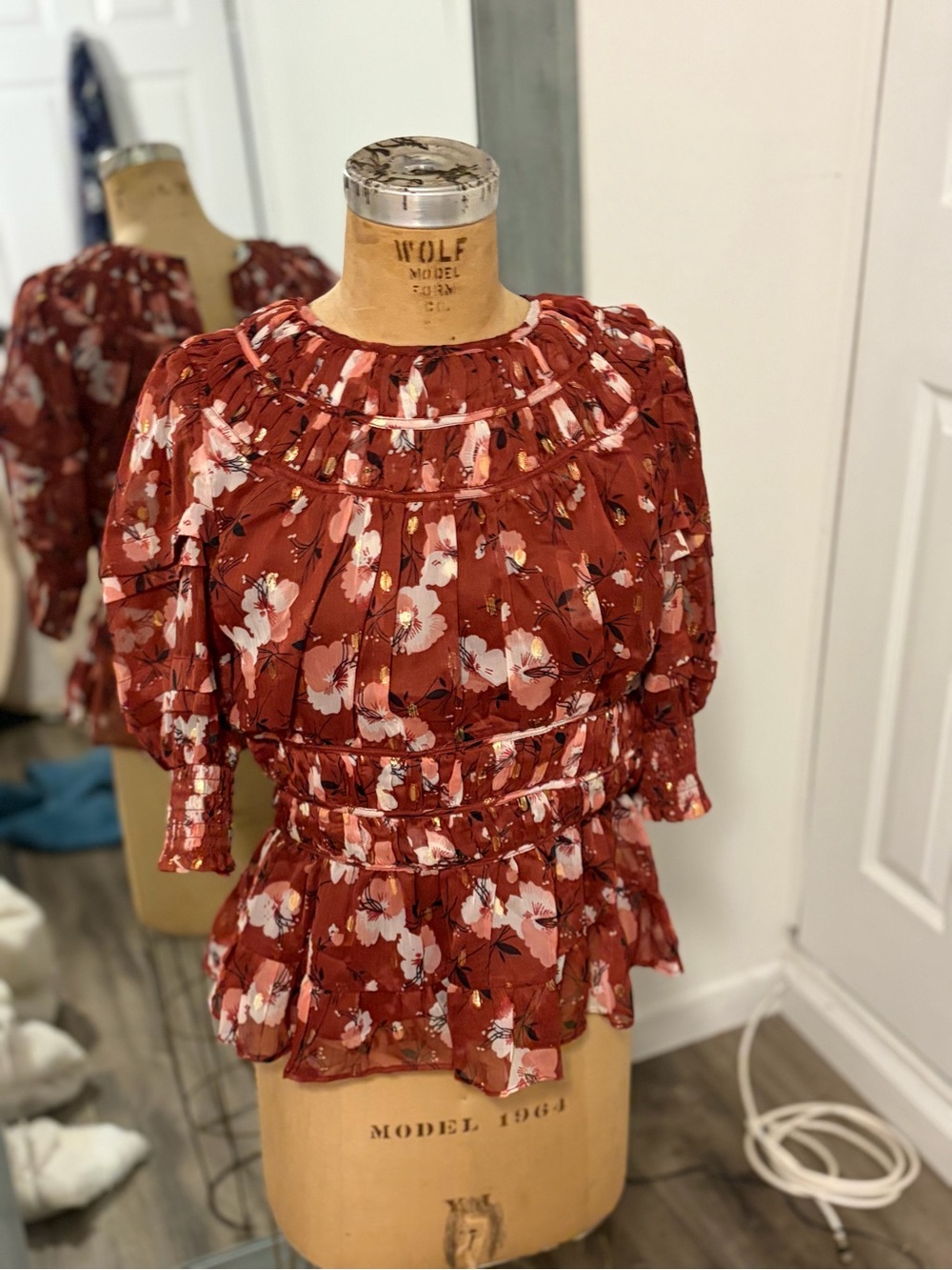 Women's Floral Peasant Blouse - Rust Pink